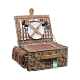 Hectarul - Cos de picnic pentru 4 persoane din rachita naturala maro deschis cu vesela, tacamuri  si patura ZQ23-1201